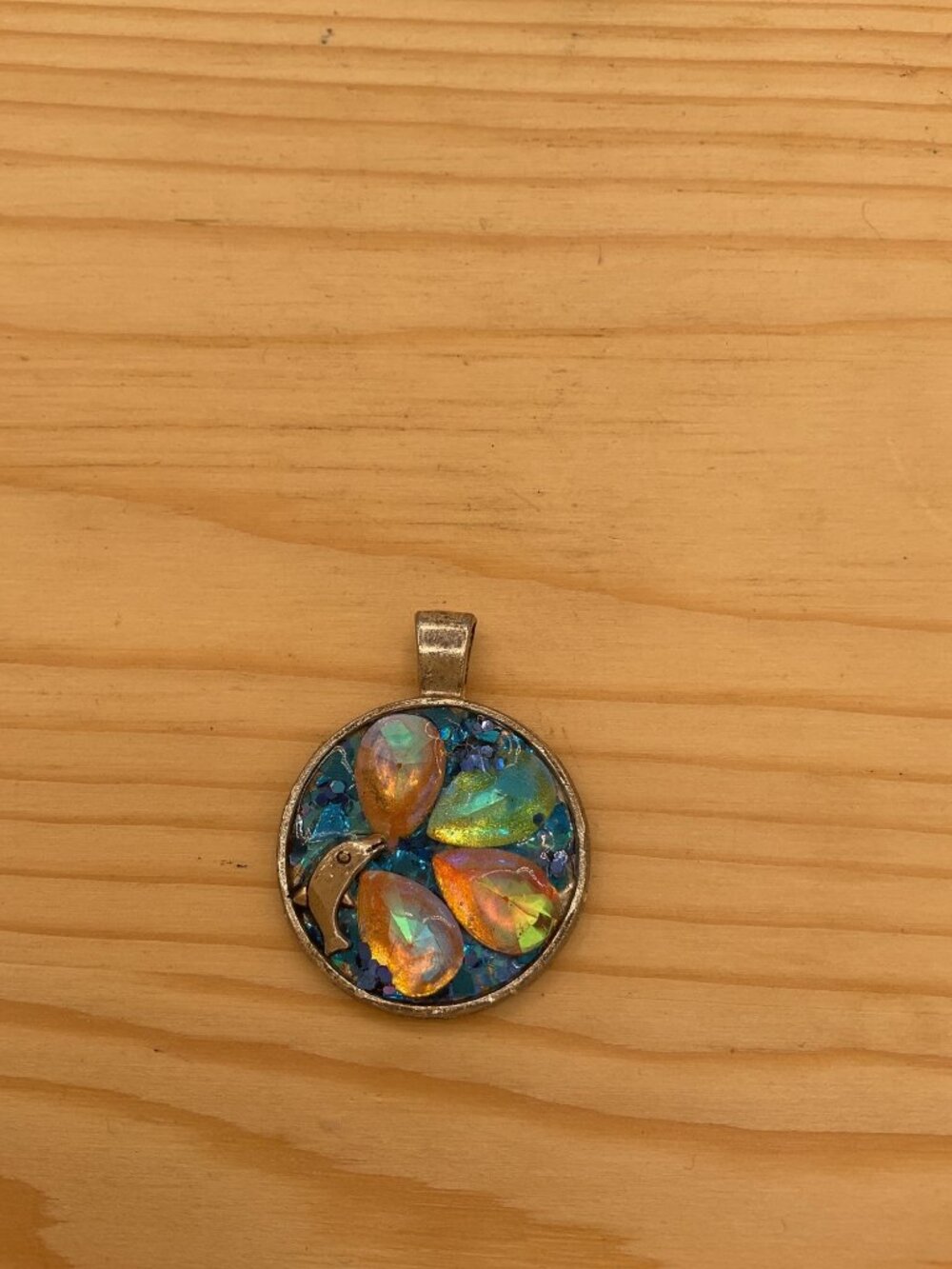 Resin Mosaic Dolphin Pendant Iridescent Faux Opal Ocean Beach Charm